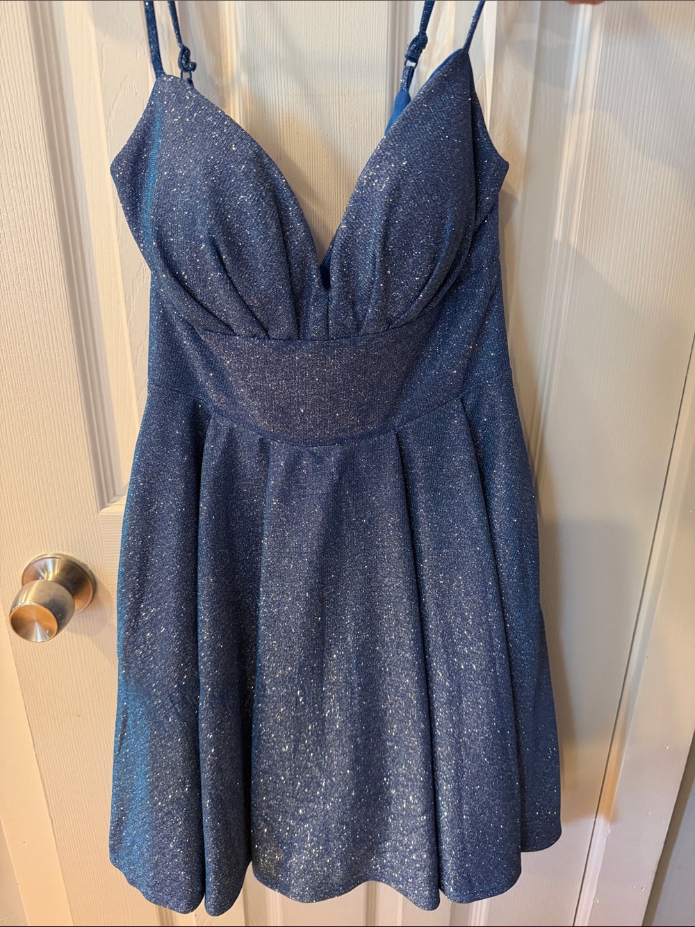 Blue Glitter A-Line Spaghetti Strap Dress